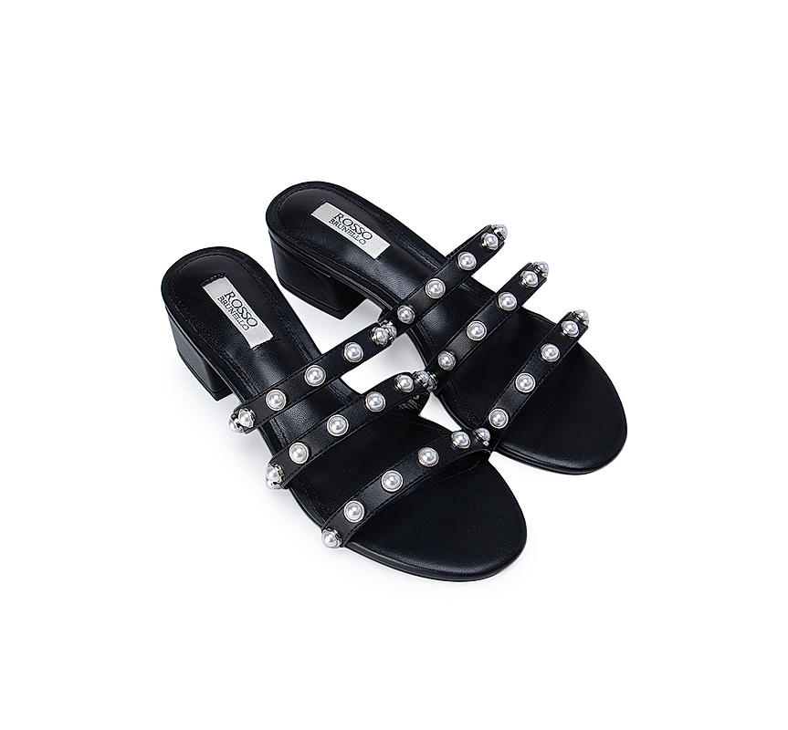 Black Studded Strappy Heels